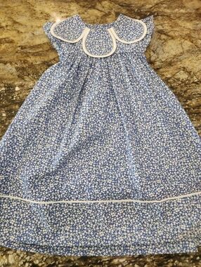 Blue Floral Peter Pan Collar Girls' Dress